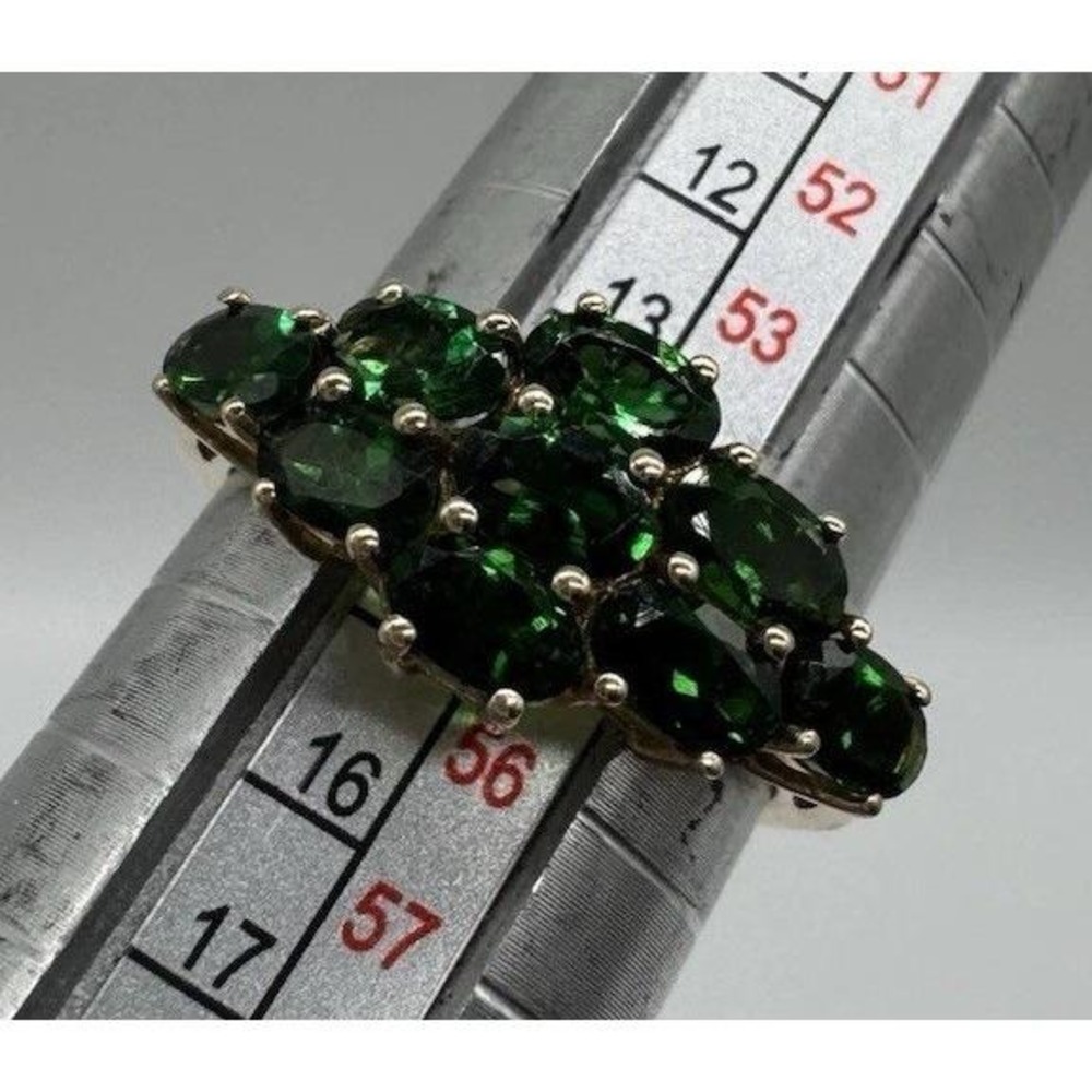 10k Yellow Gold Chrome‎ Diopside Russian Emerald Cluster Ring 7.25 Vintage